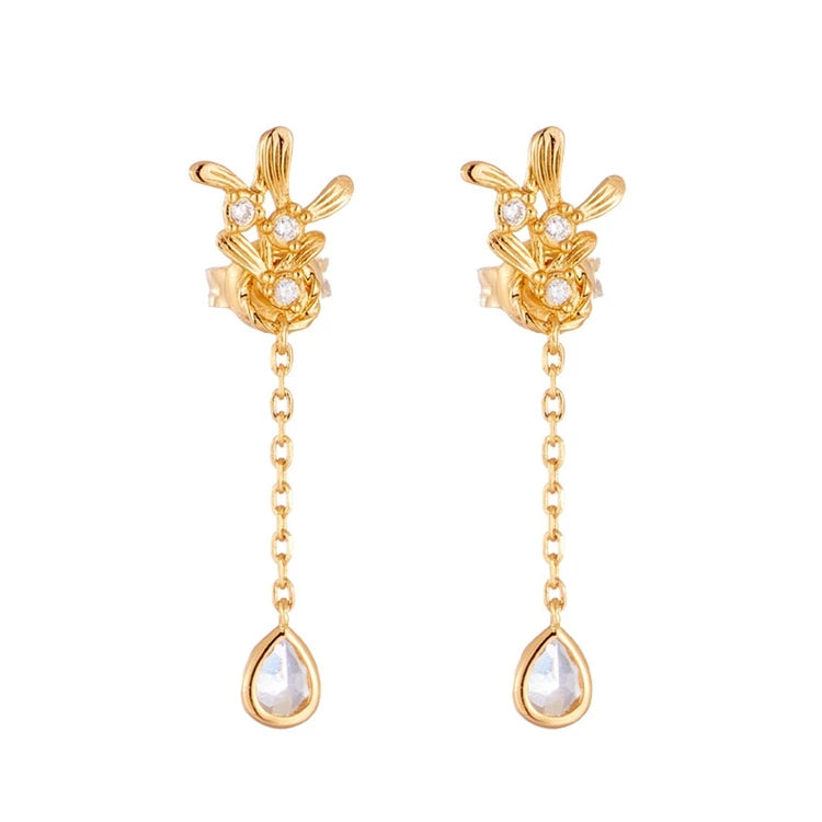 Emotional Factory 925 Sterling Silver 14K Gold Plated Gemstone Personality Drop Detachable Earrings