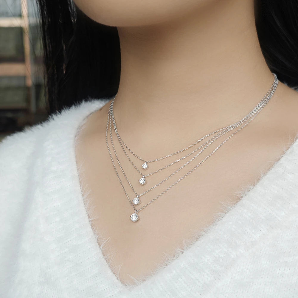 925 Sterling Silver 14K Gold Plated Gemstone Four Leaf Clover Simple Niche Design Single Stone Choker Moissanite Necklace