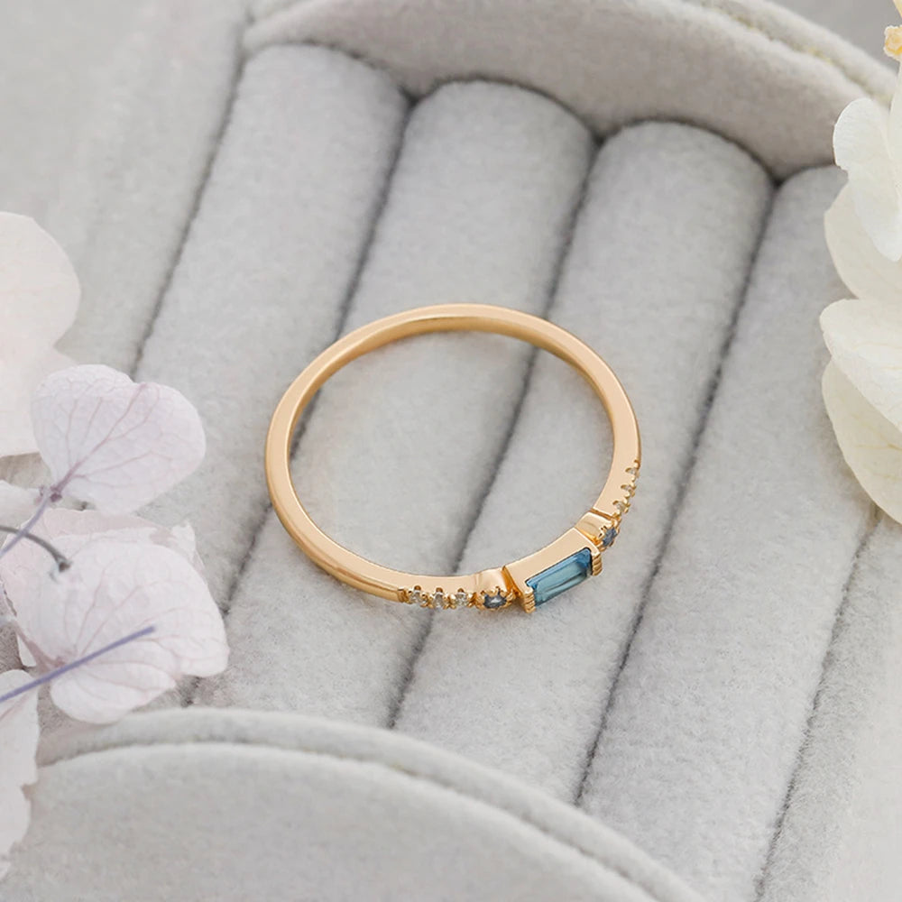 925 Sterling Silver 14K Gold Plated Cz Zircon Natural Baguette London Blue Topaz Coloured Gem Stone Gemstone Ring