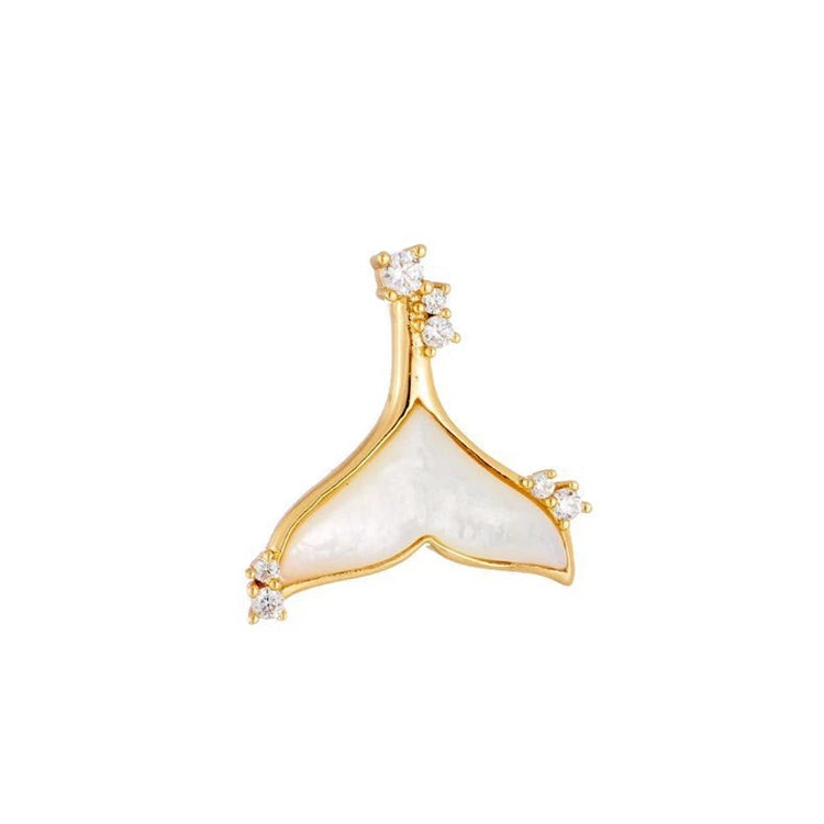 Emotional Factory 925 Sterling Silver 14K Gold Plated Mermaid Tail White Shell Zircon Pendant