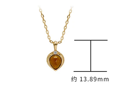 925 Sterling Silver 14K Gold Plated Gemstone Time Drop Cz Zircon Synthetic Amber Necklace