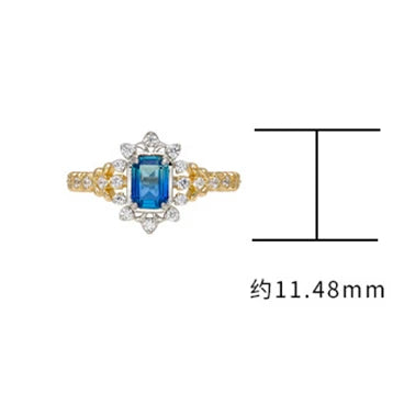 925 Sterling Silver 14K Gold Plated Gem Stone Gemstone Geometrical Dreams Galactic Star Fantasy Blue-Green Quartz Stone Ring