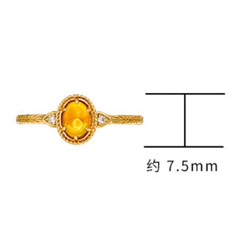 Emotional Factory 925 Sterling Silver 14K Gold Plated Gem Stone Gemstone Vintage Oval Amber Twig Rig Carved Zirconia Ring