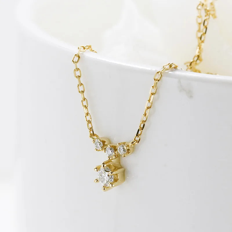 Emotional Factory 925 Sterling Silver 14K Gold Plated Gemstone Y Shaped Sample Round Stone Moissanite Chain Necklace