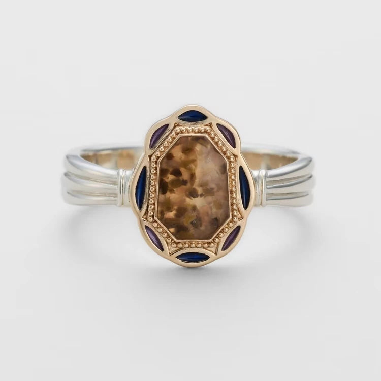 Emotional Factory 925 Sterling Silver 14K Gold Plated Gemstone Layered Two-Colour Plating Vintage Irregular Enamel Ring