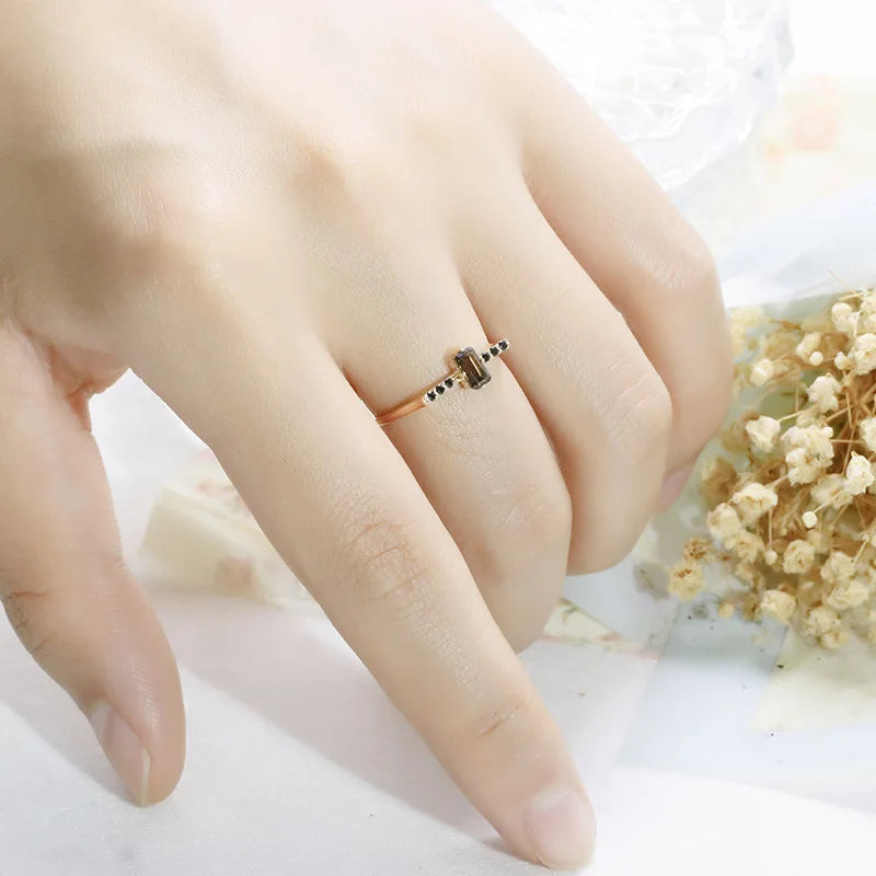 925 Sterling Silver 14K Gold Plated Gemstone Amethyst Topaz Princess Natural Octagonal Cut Tea Crystal Square Citrine Ring