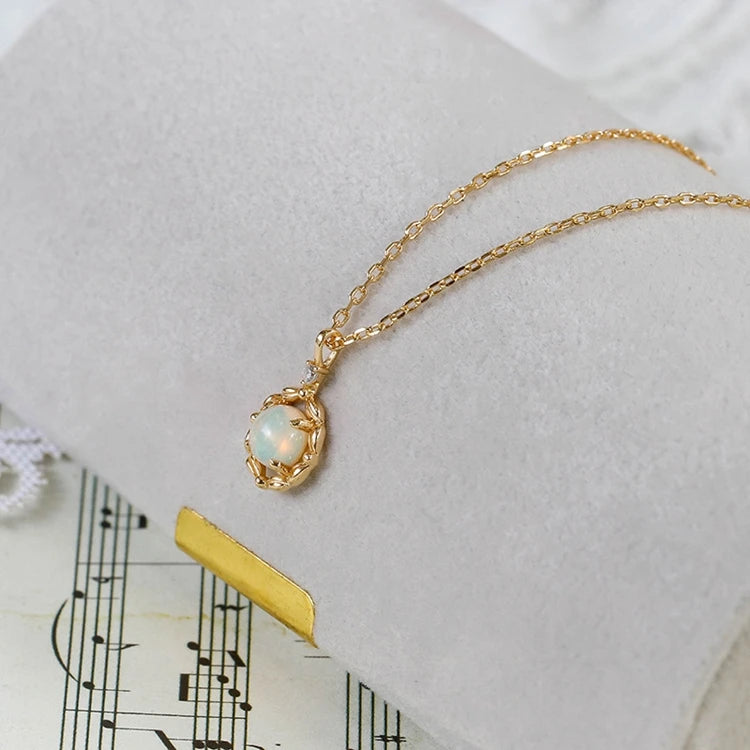 Emotional Factory 925 Sterling Silver 14K Gold Plated Gemstone Vintage Stripes Hollow African Opal Necklace With Natural Stone