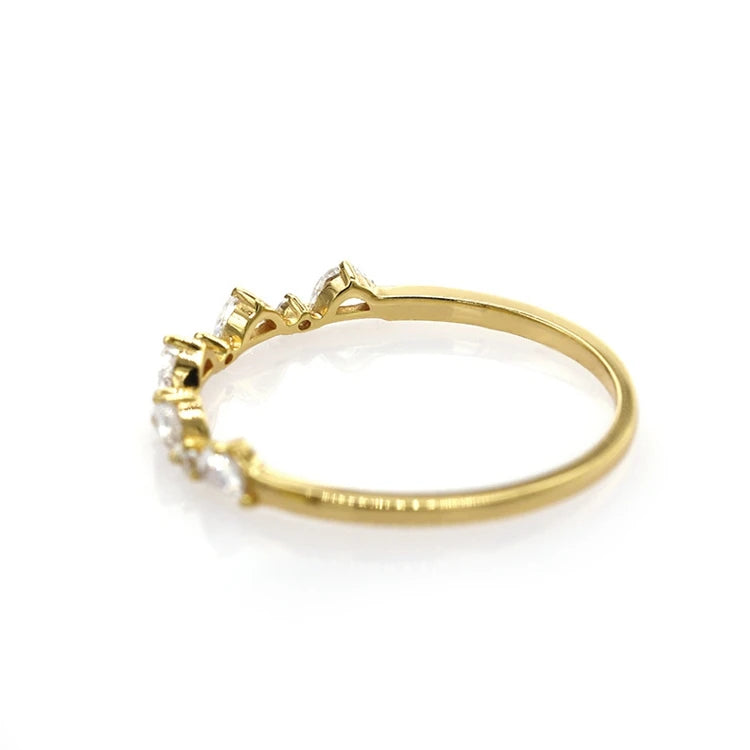 925 Sterling Silver 14K Gold Plated 5 Stone Triangle Shiny Zircon Ring