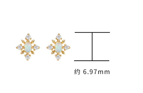 925 Sterling Silver 14K Gold Plated Gemstone Zircon Natural Simple Design Snowflake Australian Opal Earrings