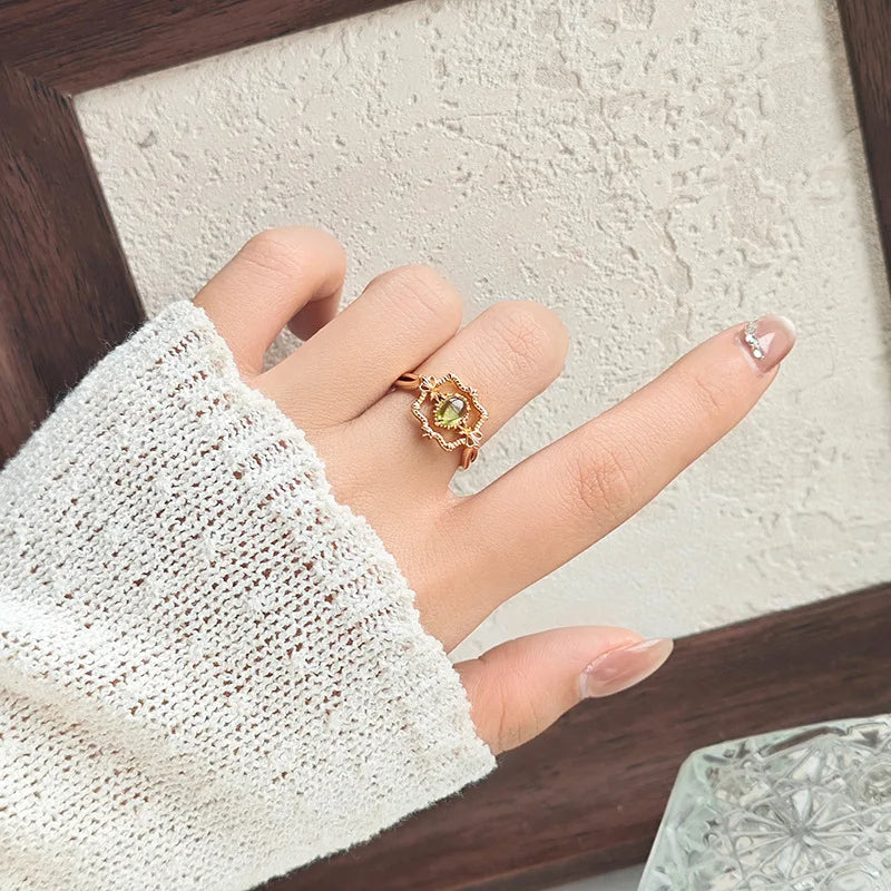 Emotional 925 Sterling Silver 14K Gold Plated Gemstone Picture Frame Premium Set Natural Peridot White Zirconia Vine Ring