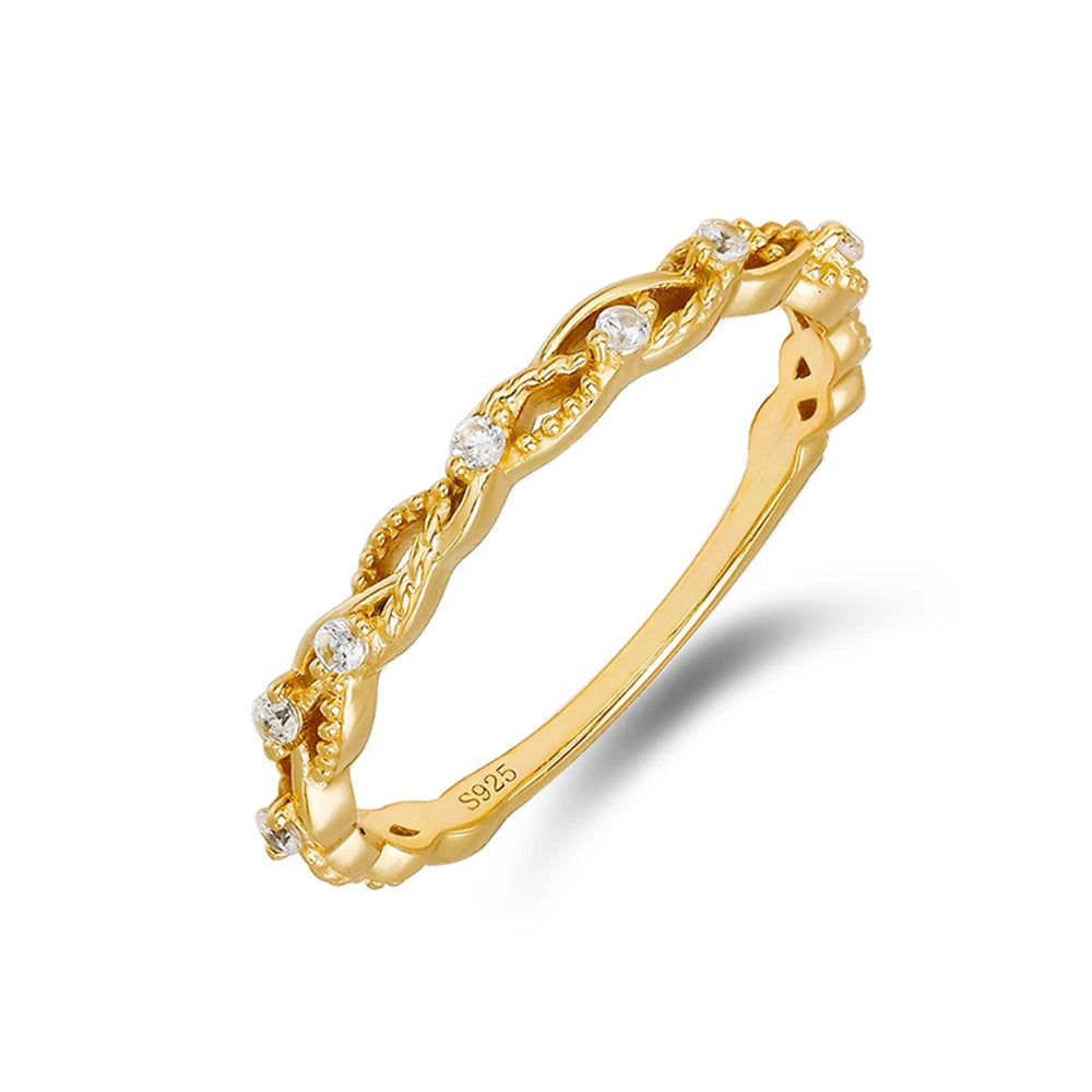 Emotional Factory 925 Sterling Silver 14K Gold Plated Gem Stone Gemstone Cz Extremely Fine Twisted Zircon Ring Stacking Rings