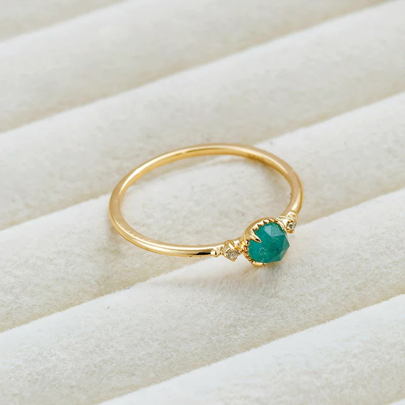 QUANQING Jewelry Tianhe Stone Double Layer Stone Jewelry Sterling Silver Plated Gold Ring