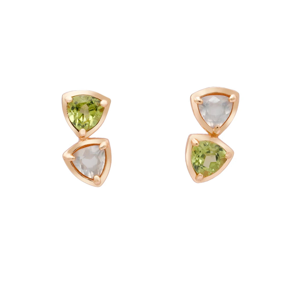 Emotional Factory 925 Sterling Silver 14K Gold Plated Gemstone Series Grape Stone Natural Peridot Simple Geometric Stud Earrings