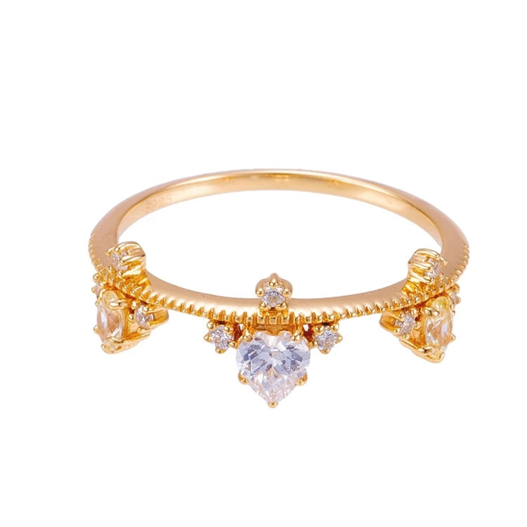 Emotional Factory 925 Sterling Silver 14K Gold Plated Gemstone Heart Irregular Diamond Shaped  Ring