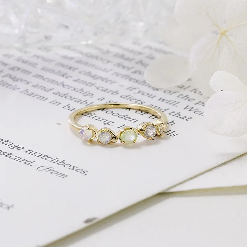 Emotional Factory 925 Sterling Silver 14K Gold Plated Multi Color Gemstone Labradorite Opal Topaz Prehnite Irregular Ring