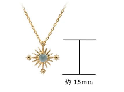 925 Sterling Silver 14K Gold Plated Gemstone Retro Hollow Sun Star Sunny Apatite Necklace