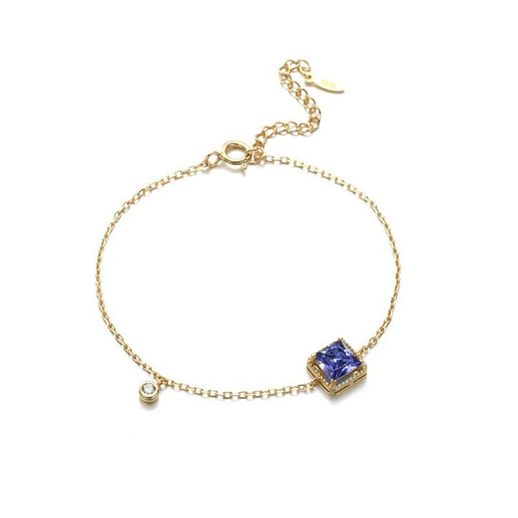 Pulseras Personalizadas 925 Sterling Silver 14K Gold Plated Gemstones Geometric Square Tanzanite Zirconia Green Zircon Bracelet
