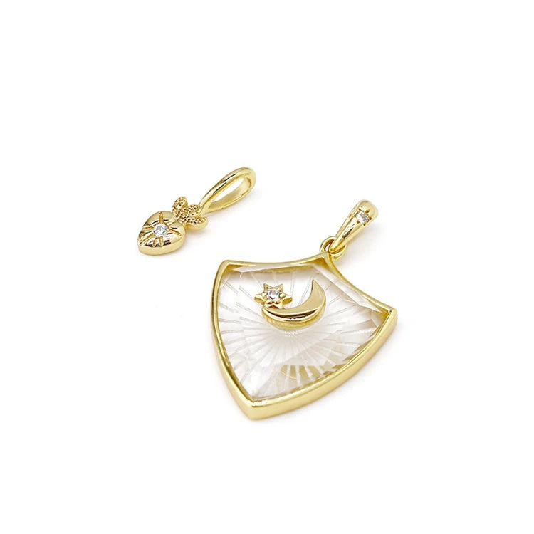 925 Sterling Silver 14K Gold Plated Gemstone Shield Rock Crystal Moon Necklace