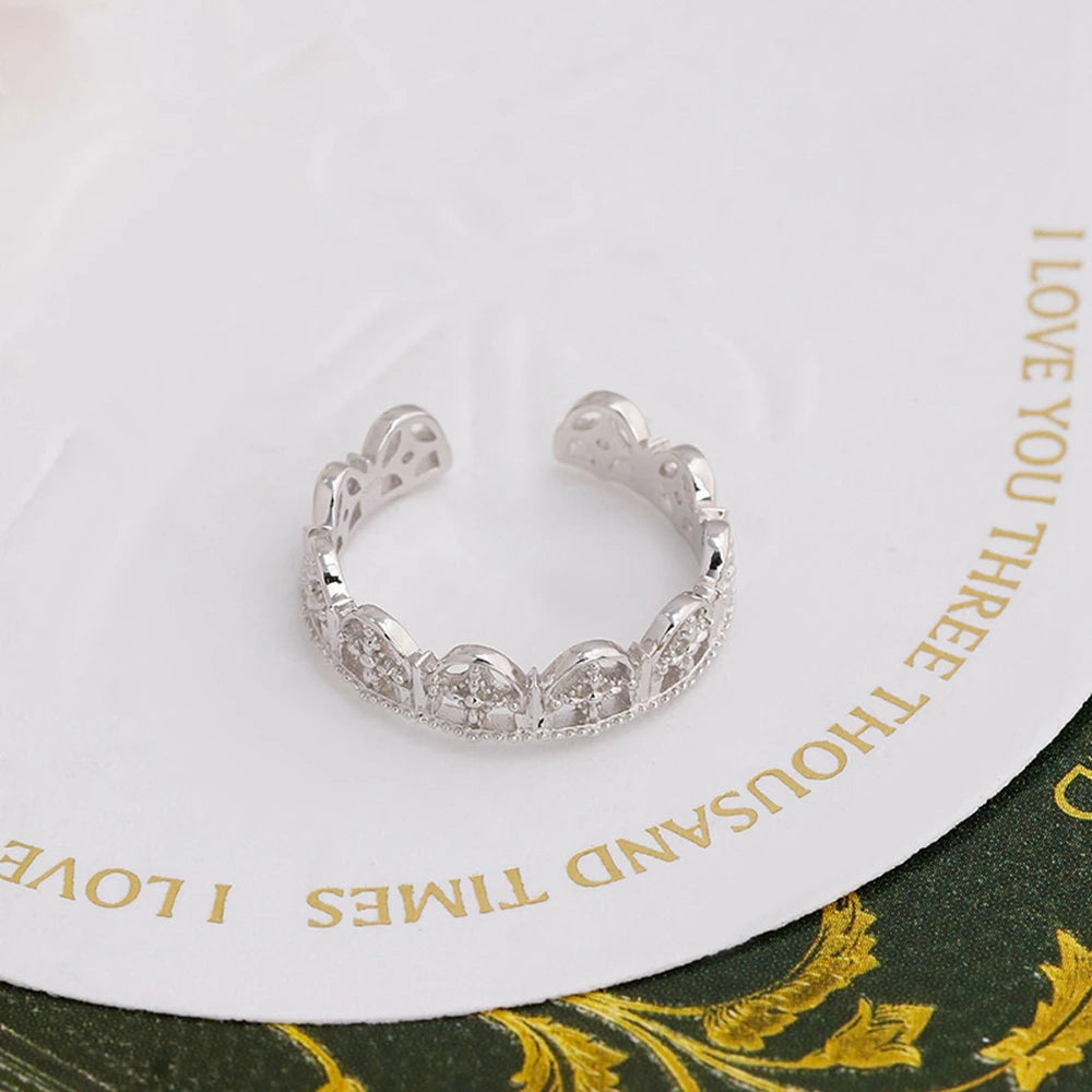 EmEmotional Factory 925 Sterling Silver 14K Gold Plated Gem Stone Gemstone Cz Zircon Lace Cutout Adjustable Opening Ring