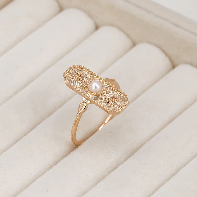 Dunli Jewelry Manufacturer Wholesale Retro Design S925 Silver Plated 14K Gold Pearl Carved  Ring