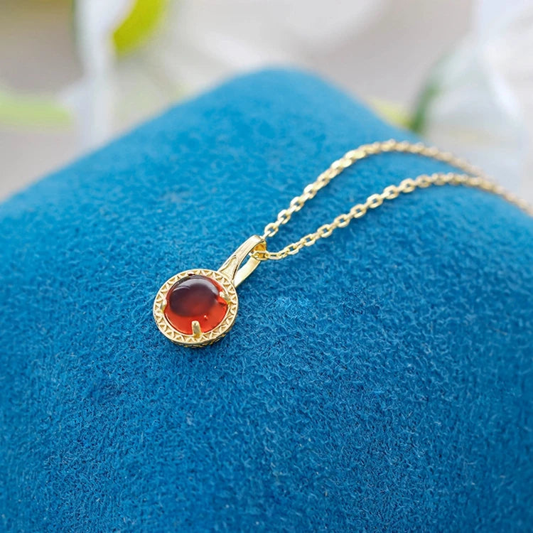 Emotional Factory 925 Sterling Silver 14K Gold Plated Gemstones Round Carved Garnet Black Onyx Necklace