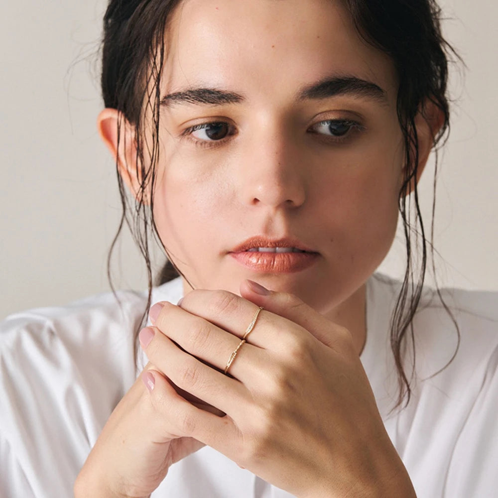 Emotional Factory 925 Sterling Silver 14K Gold Plated Gem Stone Gemstone Cz Zircon Wave Multi-Layered Zirconia Thin Ring