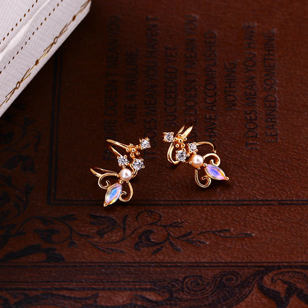 Emotional Factory 925 Sterling Silver Gem Stone Gemstone Series Moonstone Without Pierced Ear Bone Clip Earrings