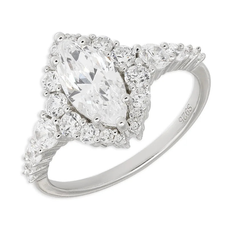 Emotional Factory 925 Sterling Silver 14K Gold Plated Gemstone Retro Cz Zircon Drop High-Carbon Diamonds Ring