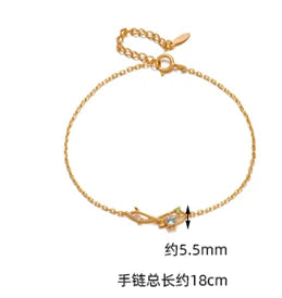 Emotional Pulseras Mujeres Factory 925 Sterling Silver Gold Plated Gemstone Series Aquamarine Peridot Sprout Infinity Bracelet