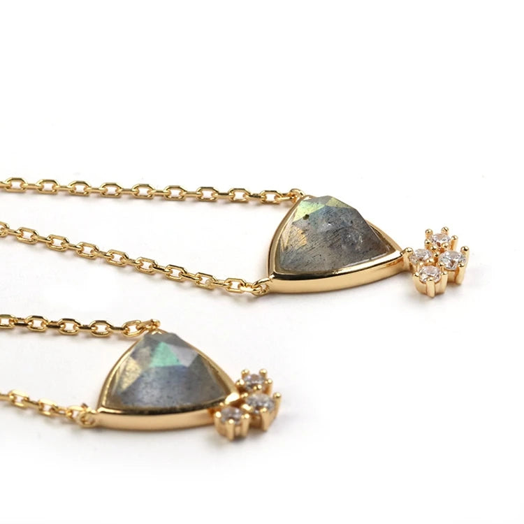 Emotional Factory 925 Sterling Silver 14K Gold Plated Gemstone Chain Labradorite Tassel Earrings