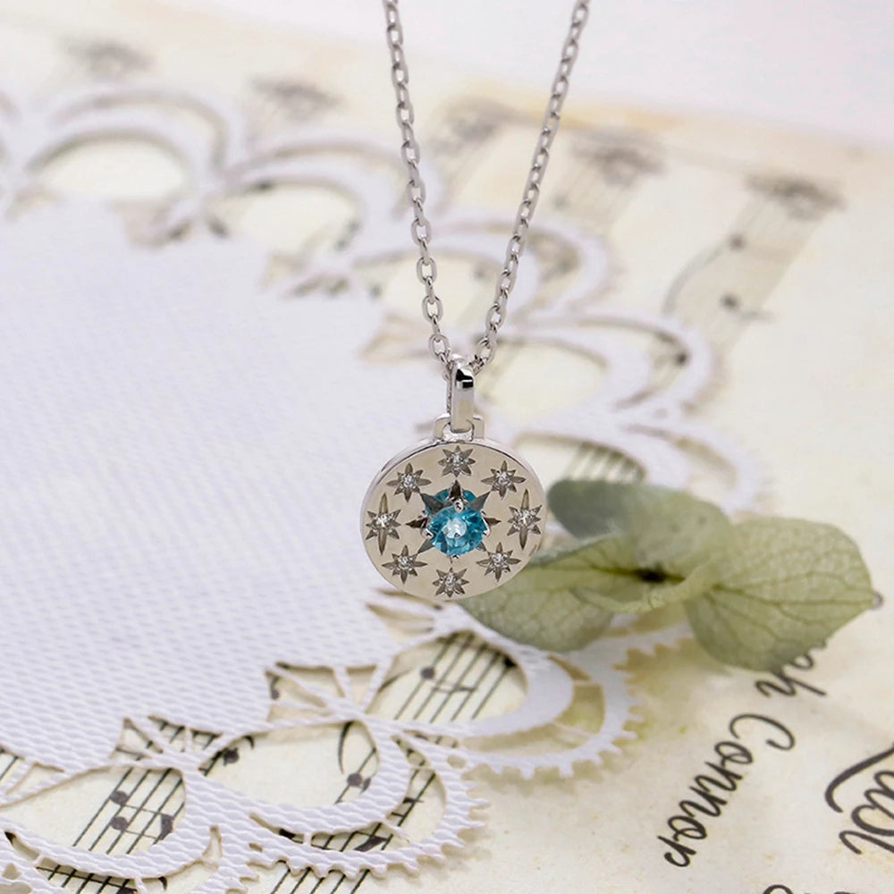 925 Sterling Silver 14K Gold Plated Gemstone Geometric  Round Star Apatite Pendant Necklace