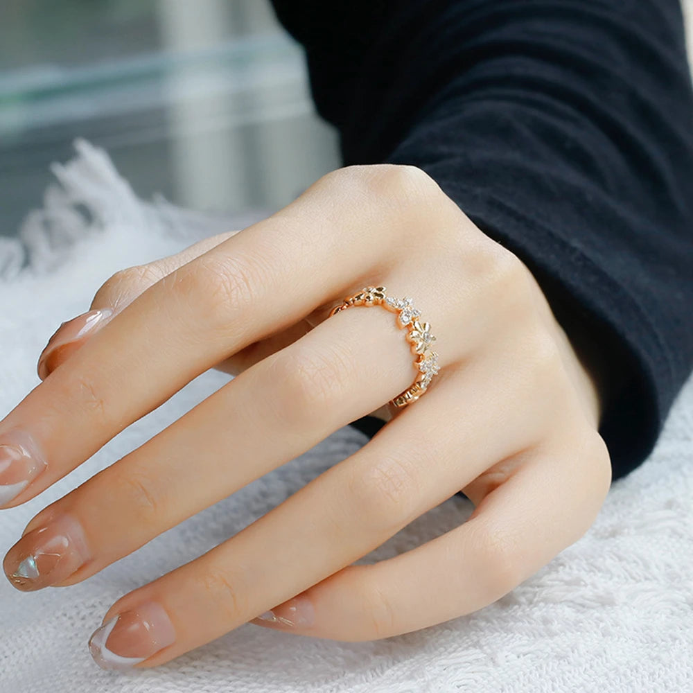 Emotional Factory 925 Sterling Silver 14K Gold Plated Retro Cz Zircon Sweet Cute Flower Design Ring