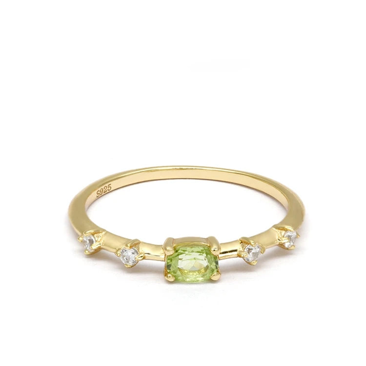 Emotional Factory 925 Sterling Silver 14K Gold Plated Gemstone Prong Setting Cz Green Peridot Ring