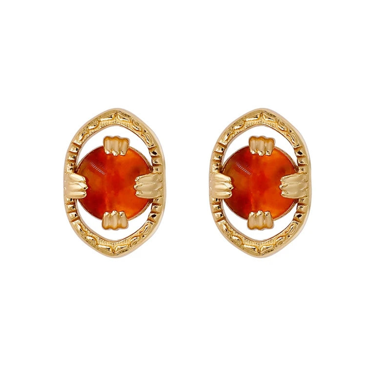 Emotional Factory 925 Sterling Silver 14K Gold Plated Gemstone Vintage Hollow Rock Crystal  Ammolite Earrings