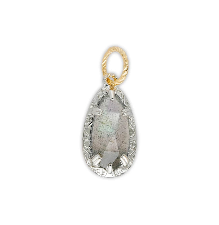 925 Sterling Silver 14K Gold Plated Gem Stone Twisted  Irregular Strip Blue Labradorite Pendant Necklace With Normal Cross Chain