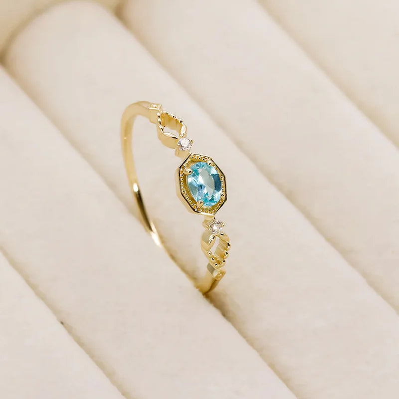 2023Spring New Japanese Style Simple Niche StyleS925Silver Apatite/White Zircon Plated14KRing