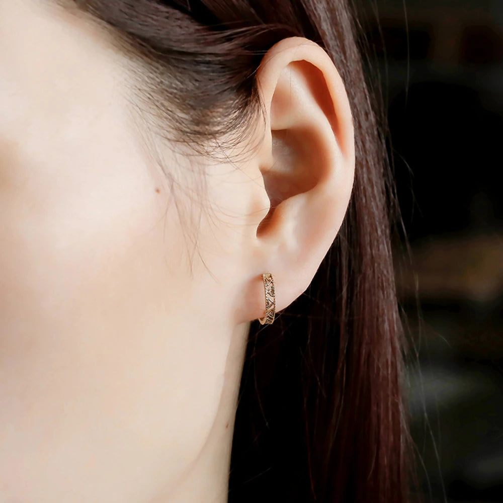 925 Sterling Silver 14K Gold Plated Gemstone Retro Simple Hollow Earring Heart Huggie Earrings