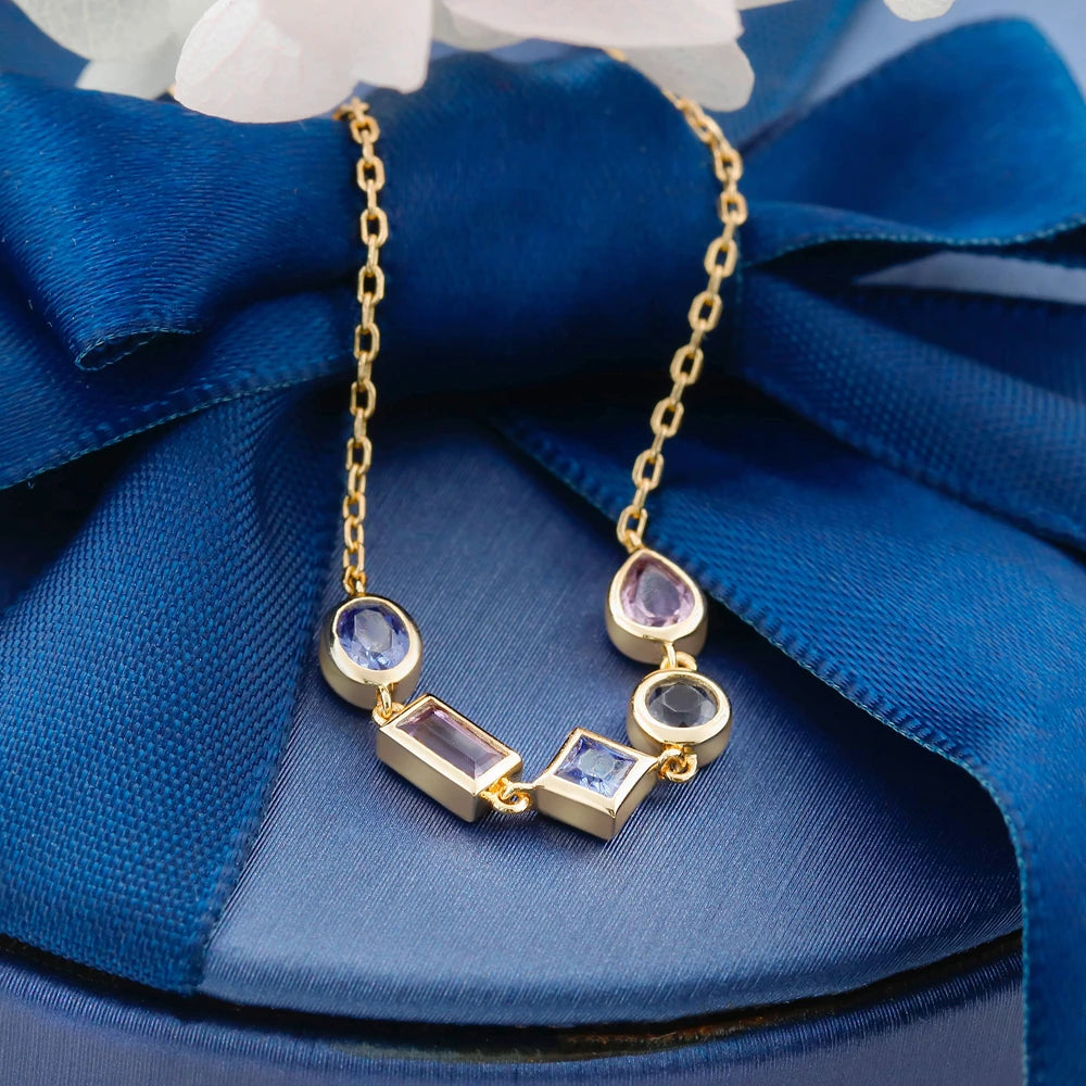 Piedra Pulseras Piedras Naturales 925 Sterling Silver 14K Gold Plated Gemstone Geometry Cordierite Amethyst Tanzanite Bracelet