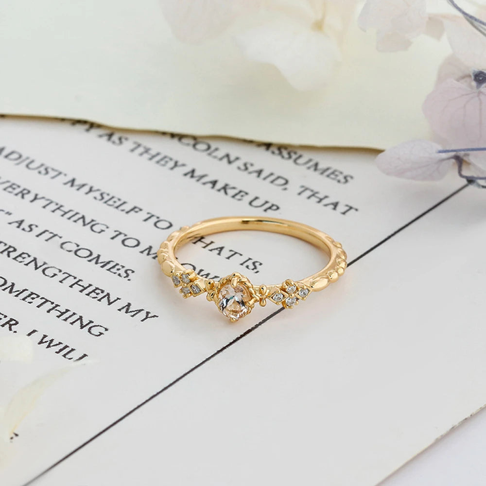 Anillos Para Matrimonio  925 Sterling Silver 14K Gold Plated Gemstone Cz Zircon Retro Hollow Flower Pink Beryl Morganite Ring