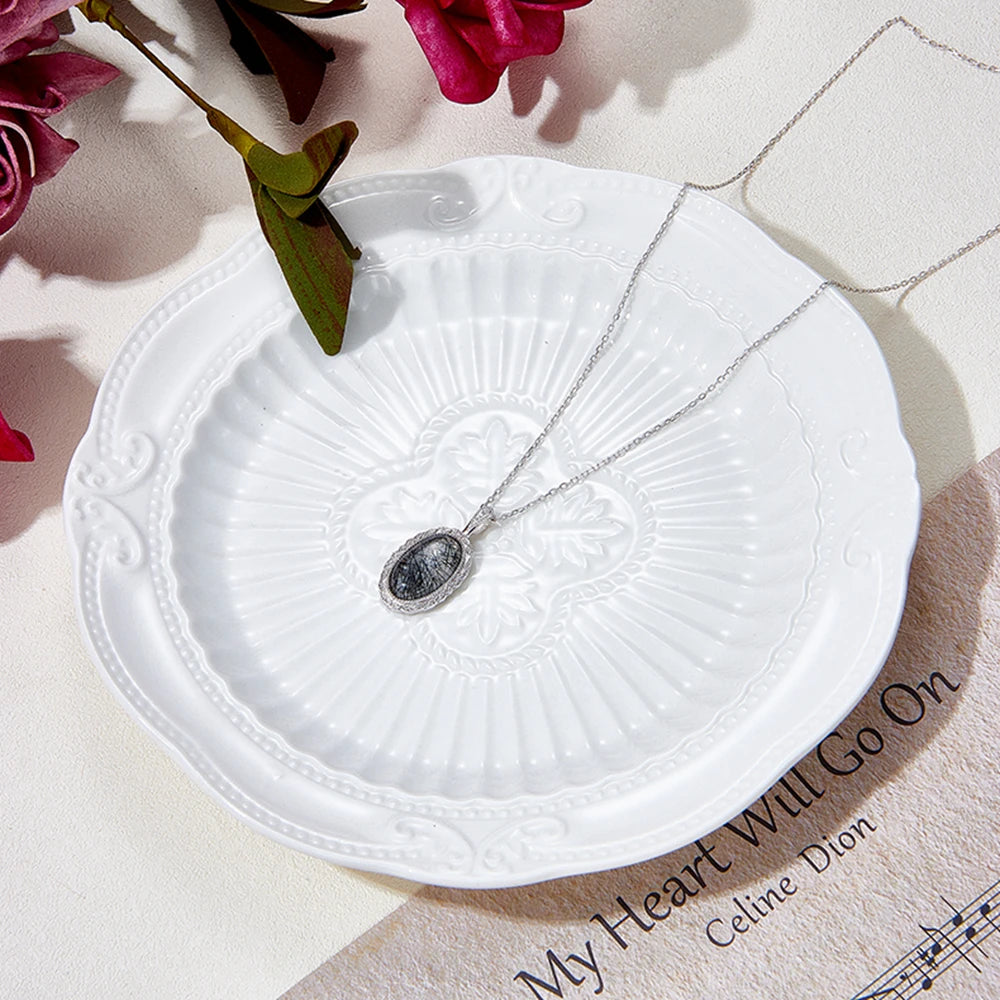 Jewelry 925 Sterling Silver 14K Gold Plated Gemstone Series Retro Transparent Black Hair Rutilated Quartz Shaped Necklace