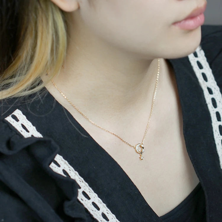 Emotional Factory 925 Sterling Silver 14K Gold Plated Gemstone Gypsophila Moon Star Zircon Necklace