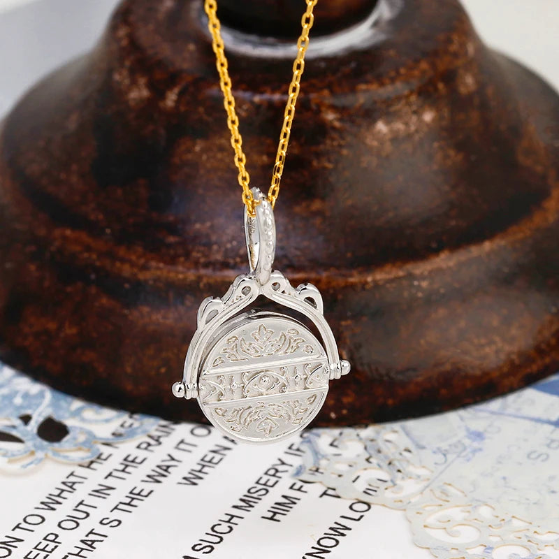 Retro Style S925 Reversible Double-Sided Orange Moonlight Pendant Exquisite Carved High Quality Necklace Pendant