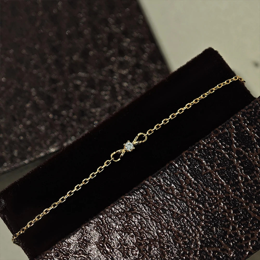 Emotional Pulseras De Mujer Factory 925 Sterling Silver 14K Gold Plated Gemstone Mini Compact Ribbon Moissanite Bracelet