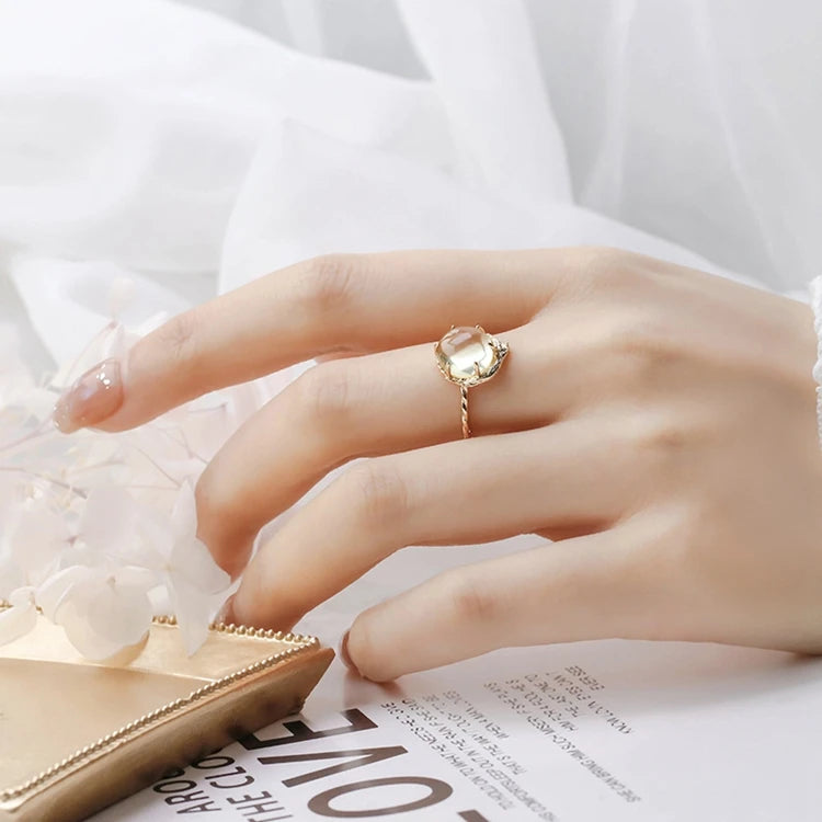 Emotional Factory 925 Sterling Silver 14K Gold Plated Gemstone Cute Cat Coloured Lemon Crystals Ring