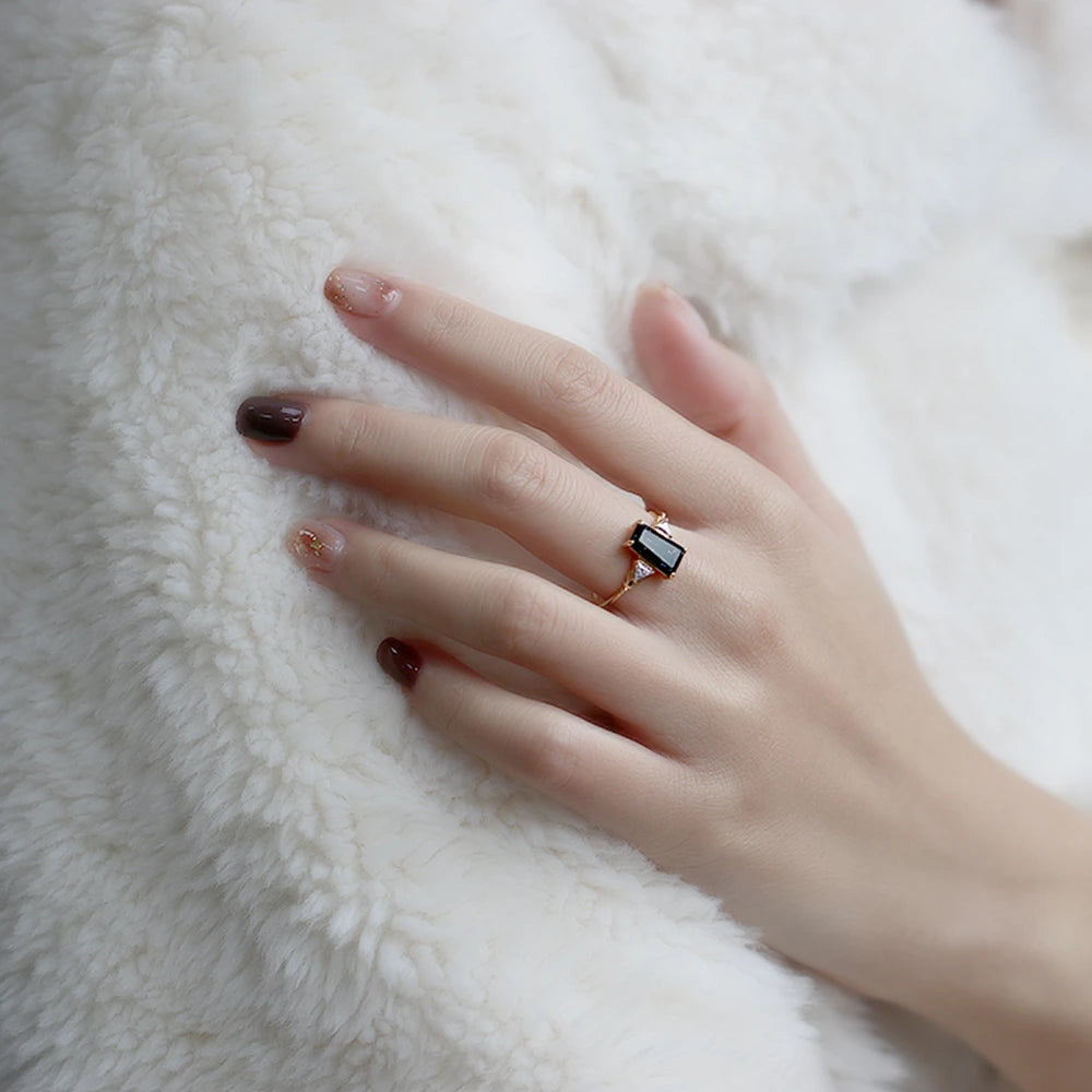 925 Sterling Silver 14K Gold Plated Winter Night Sky Series CZ Zircon Purple Stone Blue Aventurine Gemstone Ring