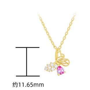Gemstones Animals Blue Zircon Butterfly Red Corundum Stone Necklace