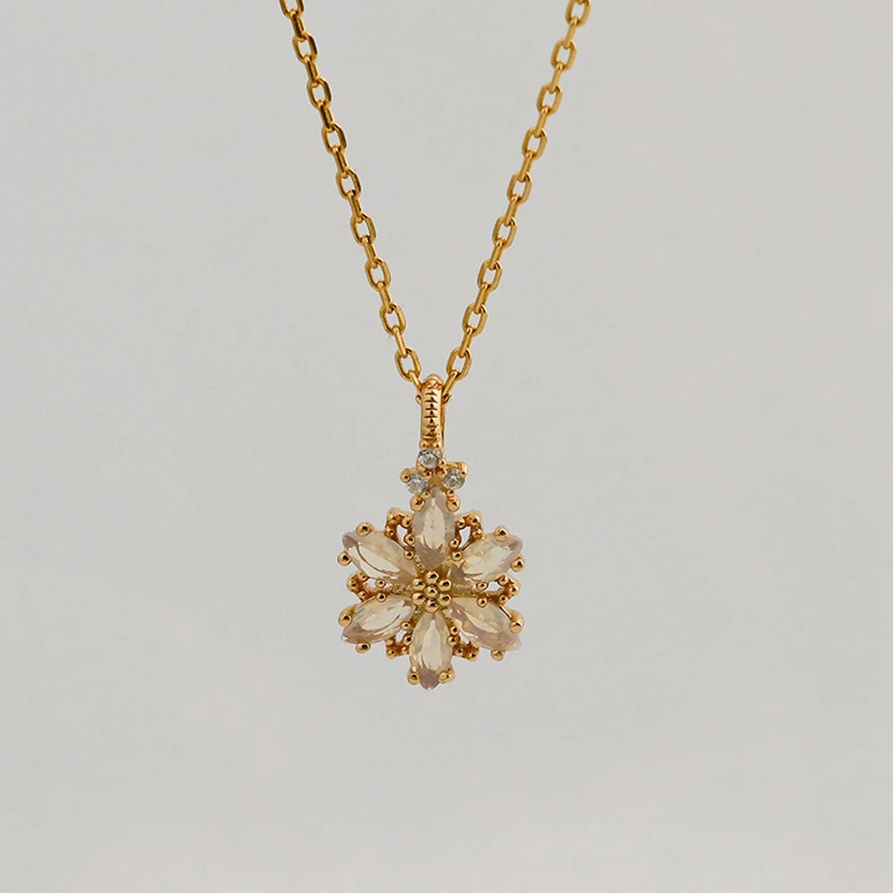 925 Sterling Silver 14K Gold Plated Gemstone Retro Hollow Flower Tanzanite Zircon  Synthetic Artificial Opal Necklace