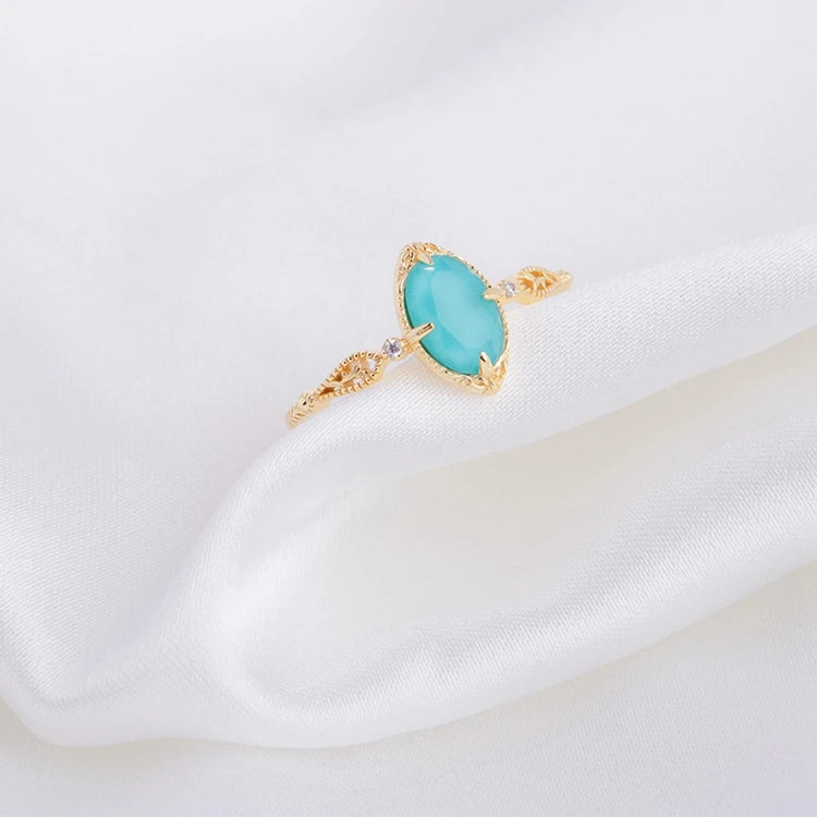 925 Sterling Silver 14K Gold Plated Gemstone Synthetic Turquoise Oval Natural Rock Crystal Ring