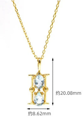 925 Sterling Silver 14K Gold Plated Gemstone Water Droplets Natural Sky Blue Topaz Hourglass Necklace
