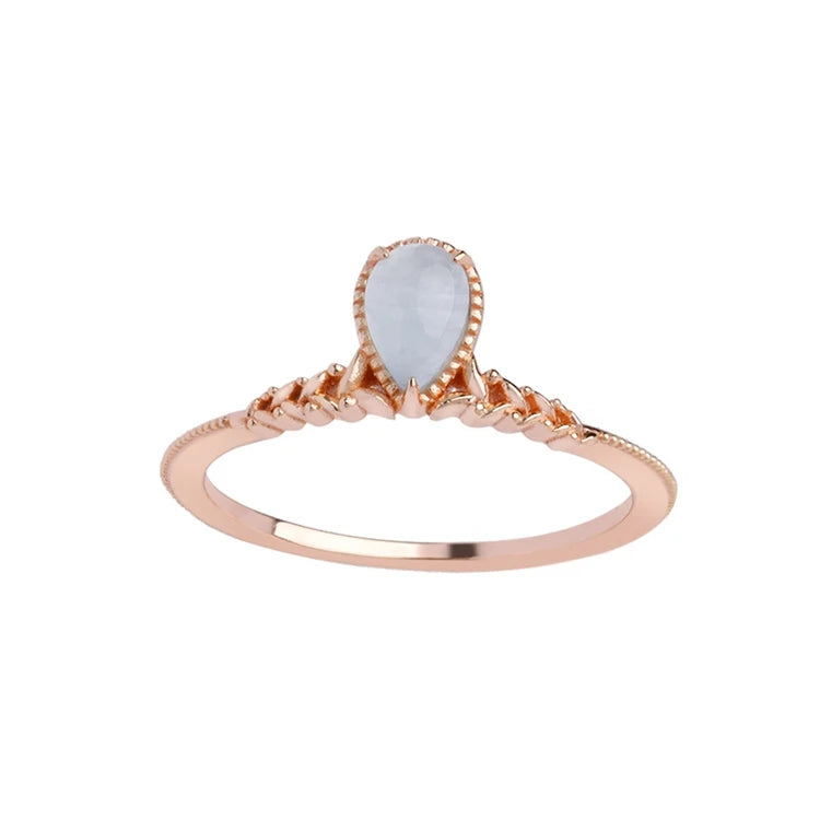 925 Sterling Silver 14K Gold Plated Gemstone Aquamarine Drop Stacked Ring